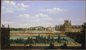 Tuileriernas trädgård och palats, sett från Quai d