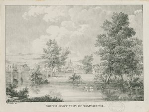 Tamworth - Avlägsen utsikt från söder: litografi, nd [1796-1865]