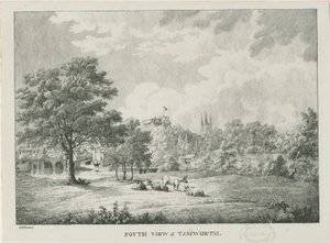 Tamworth - Avlägsen utsikt från söder: litografi, nd [1796-1865]