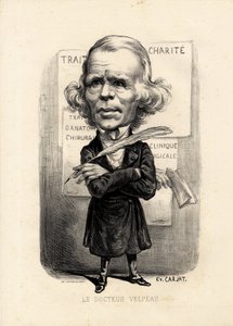 feuille volante - Illustration av Etienne Carjat (1826-1906): Medicin, medicin, sante, Charite, Anatomy, Posters Display - Surgeon, Velpeau Alfred (1795-1867) av Etienne Carjat