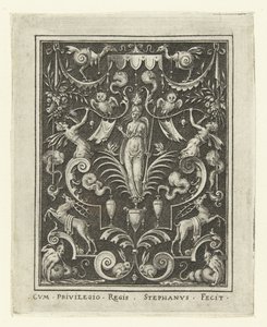 Bellona Ytdekorationer med gudafigurer i en ram av grotesker (senare version) (serietitel) av Etienne Delaune
