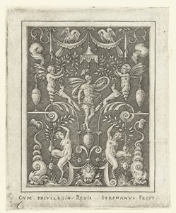 Mars Ytdekorationer med gudafigurer i en ram av grotesker (senare version) (serietitel) av Etienne Delaune