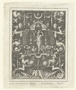 Merkurius Ytdekorationer med gudafigurer i en ram av grotesker (senare version) (serietitel) av Etienne Delaune