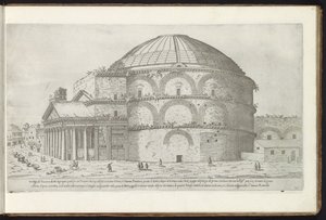 Pantheon i Rom Bouwwerken uit de oudheid (serietitel) Resterna av antiken i Rom samlade och porträtterade i perspektiv av Stefano Du Perac Parisino (serietitel på objekt) av Etienne Duperac