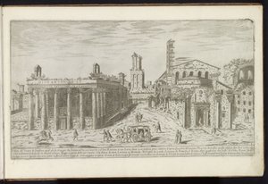 Ruinerna av Antoninus- och Faustinatemplet och Romulustemplet i Forum Romanum Forntida byggnader (serietitel) I vestigi dell