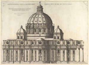 Den romerska spegeln av storhet: höjd som visar utsidan av Saint Peters Basili..., 1558-61. av Etienne Duperac