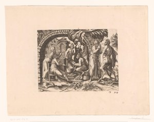 Fabel om satyren och bonden som blåser i sin soppa och i händerna av Etienne Dupérac (attributed to)