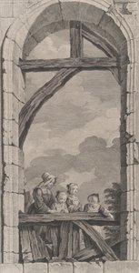 The Chapel of the Foundlings in Paris: Nunna and Little Girls Watching the Crec..., 1756. av Etienne Fessard