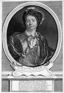 Bernard Le Bovier de Fontenelle, fransk författare (gravyr) av Etienne Jehandier (after) Desrochers
