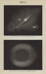 Utsikt över Andromeda-nebulosan och ringnebulosan i stjärnbilden Lyra (gravyr) av Étienne Léopold Trouvelot