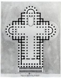 Projekt för Madeleinekyrkan. Teckning. Arkitektur av Etienne Louis Boullee (Etienne-Louis Boullee), fransk arkitekt (1728-1799).