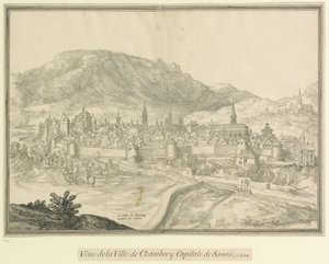 Staden Chambery  Savoyens huvudstad: Veüe de la Ville de Chambéry Savoyens huvudstad, år 1618