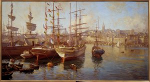 Orange balaceller. (Utsikt över hamnen i Marseille). Målning av Etienne Martin (1858-1945) av Etienne Philippe Martin