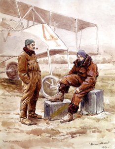Piloten und Bomberflugzeug "Voisin" im Jahr 1917