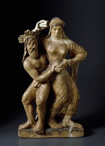 Etruskisk antiken: ""Satyre och dansande menad"" Terrakottaskulptur från ett tempel av Mater matuta i Satricum. 480 f.Kr. Dämpa. 59 cm Rom, Nationalmuseet för Villa Giulia av Etruscan