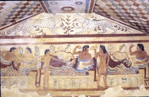 Etruskisk Tomb of Leopards, fresk som visar bankettscenen, Tarquinia. 400-talet f.Kr., Italien (fresk)