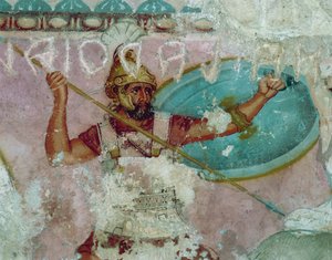 Etruskisk civilisation, målning av Amazonas sarkofag, från Tarquinia av Etruscan