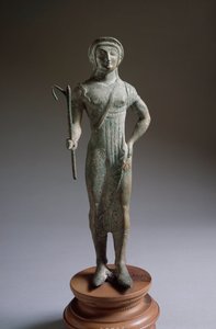 Etruskisk civilisation: "" offerarfigur"" bronsskulptur, 480 f.Kr., Dim 27 cm från Isola di Fano, Italien av Etruscan