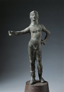 Italien, Arezzo-provinsen, Cortona, bronsstaty av guden Culsans av Etruscan
