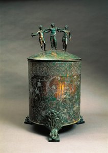 Italien, Lazio, Preneste, Ficoroni Cista (kopparkista som användes för att hålla juveler) med en dekoration som skildrar Argonauternas myt av Etruscan