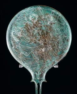 Spegel föreställande bankettscen, bronsartefakt från Preneste (Lazio). Etruskisk civilisation, 400-talet f.Kr. av Etruscan