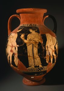 Pelike av Sommavillamålaren med flicka som presenterar ett granatäpple (rekonstruerat). Rödfigurkeramik från Orvieto (Umbria). Etruskisk civilisation, 400-talet f.Kr. av Etruscan