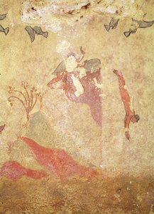 Sten och dykare, från jakt- och fiskegraven, c.520-10 f.Kr. (väggmålning) av Etruscan