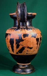 Volute krater av målaren av Mainz, som skildrar en kamp mellan en krigare och en Amazon. Keramik med röd figur. Etruskisk civilisation, 400-talet f.Kr. av Etruscan