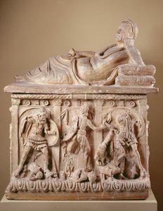 Cinerary Urna, 2:a århundradet f.Kr. (terrakotta med polykrom)