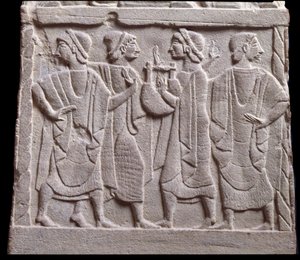 Dansscen, lågrelief av marmorgravsten av Etruscan Etruscan