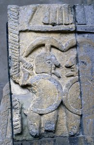 Etruskisk krigare på en sarkofag från Tarquinias nationalmuseum. av Etruscan Etruscan