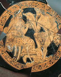 Rödfigurig keramik, inre dekor av en krater föreställande Poseidon och Amphitrite, etruskisk civilisation av Etruscan Etruscan