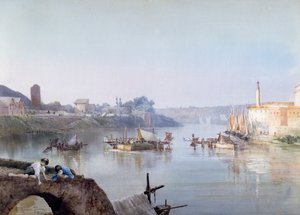 Fiskare vid Ripa Grande, av Ettore Roesler Franz (1845-1907), akvarell. av Ettore Roesler Franz