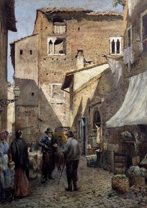 Pierleonis gamla hus i Rom, akvarell av Ettore Roesler Franz (1845-1907), Italien