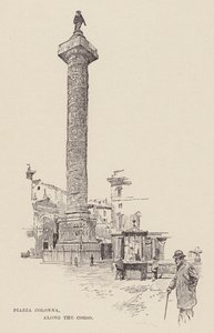 Piazza Colonna, längs Corso (gravyr) av Ettore Tito