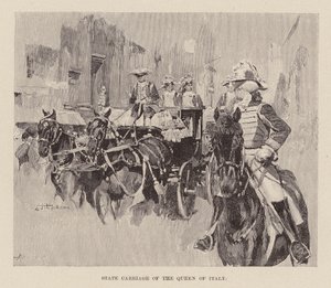 Drottningen av Italiens statsvagn (gravyr) av Ettore Tito