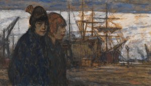 Kvinnor vid hamnen (olja på duk) av Eugeen van Mieghem