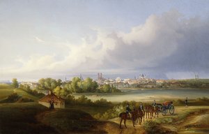 Utsikt över München och floden Isar, 1838 av Eugen Adam