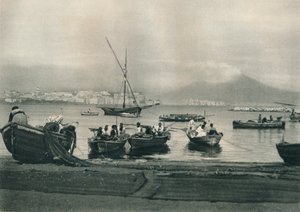Fiskare som sätter till havs, Neapel, Italien, 1927 av Eugen Poppel