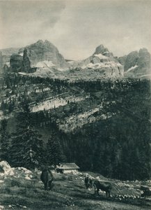 Utsikt över Brentagruppen med alpbete, Madonna di Campiglio, Dolomiterna, Italien, 1927