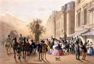 Boulevard des Italians (framför Tortoni) - Litografi av Guérard