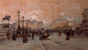 En parisisk gatuscene av Eugene Galien Laloue