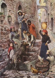 Vargen av Gubbio efter sin omvändelse (färglitografi) av Eugene (after) Burnand