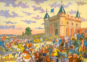 Isabeau från Bayern kommer in i Paris på en kull av Eugene (after) Courboin