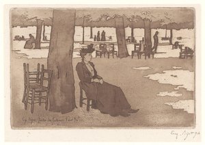 Kvinna i trädgården i Tuilerierna i Paris Jardins des Tuileries Paris (titel på objekt) av Eugene Bejot