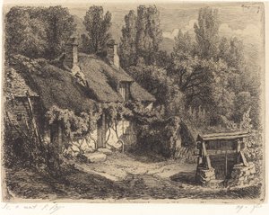 Stuga med brunn, publicerad 1849.
