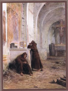 Broder Giles och hans följeslagare svimmar av hunger i en öde kyrka, 1919 av Eugene Burnand