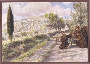St Francis välsignar staden Assisi, 1919 av Eugene Burnand