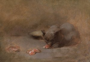 Chat Mangeant (olja på duk läggs ombord) av Eugène Carrière