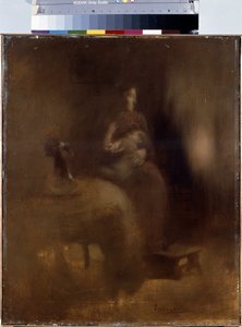 Kvinna med en bebis i knäet. Målning av Eugene Carriere (1849-1906) av Eugène Carrière